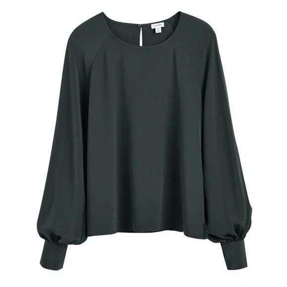 Cuyana Forest Green Silk Balloon Sleeve Blouse Size SM - Picture 1 of 5